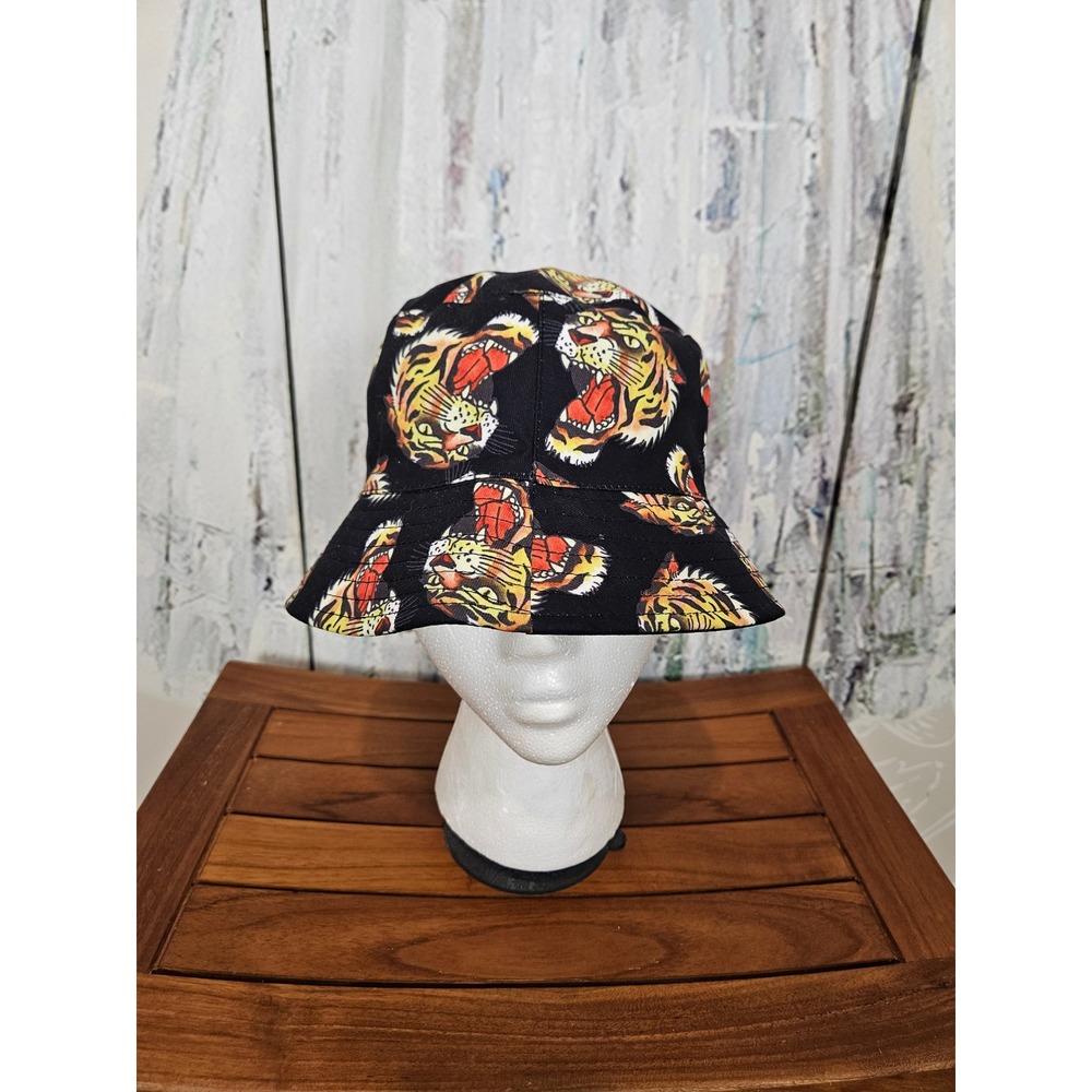 Ed Hardy Mens Black Tiger Tattoo Print Bucket Hat Y2K Streetwear